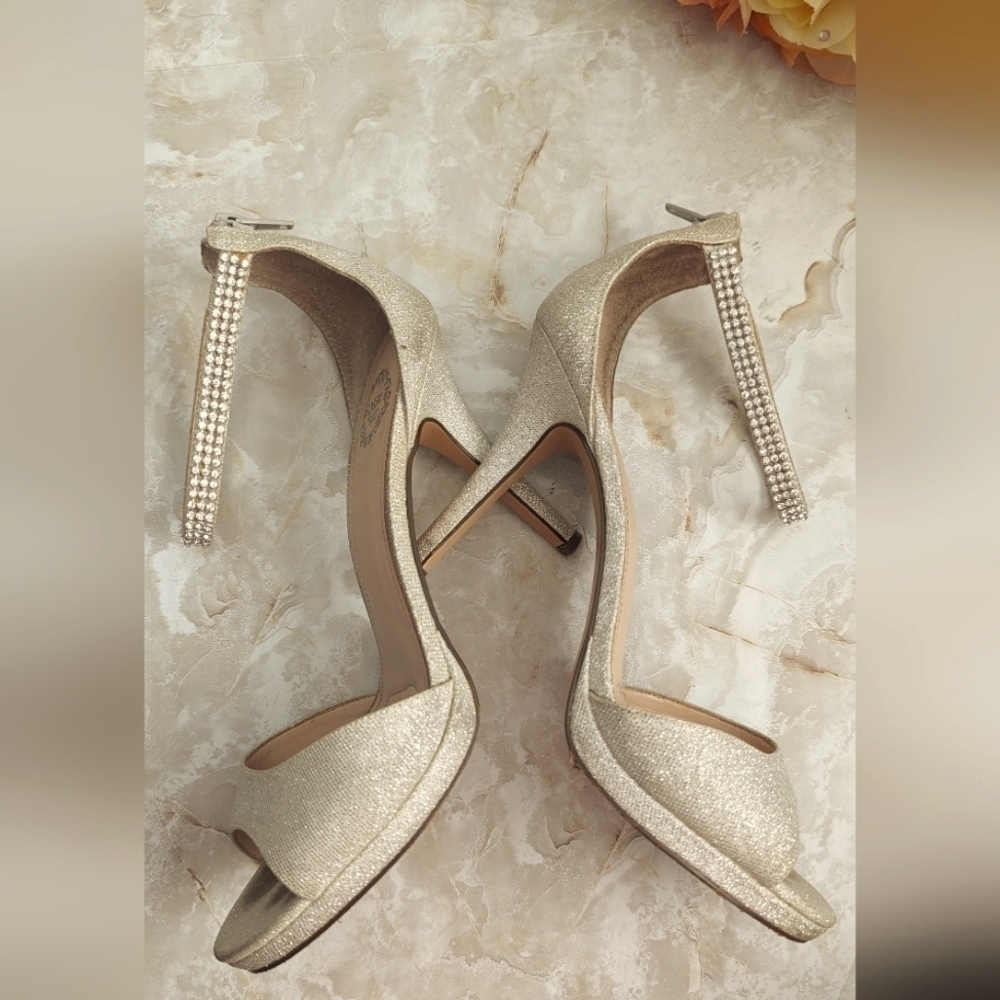 I. Miller Womens Gold Glitter Open Toe Slip On  Heel Pump Sz 8M - Picture 4 of 14